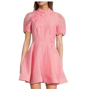 Antonio Melani Floral Applique Pink Linen Blend Dress Women Size 10 New